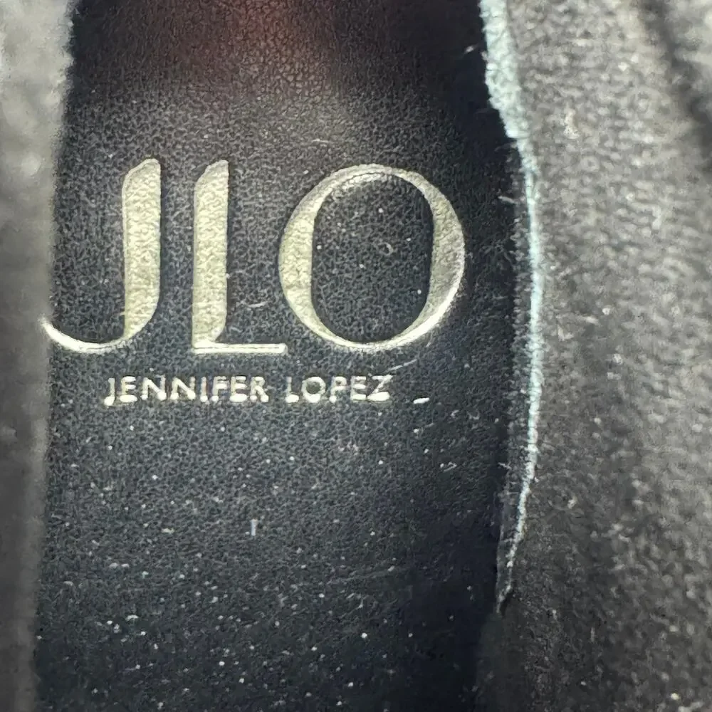 JLO Jennifer Lopez Mid Calf Ankle Black Patent Faux Leather Boots Shoes Size 9 - Picture 10 of 10